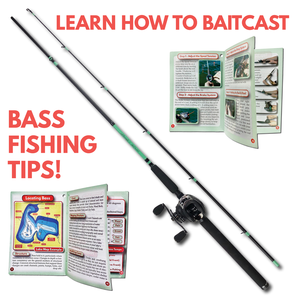 Tailored Tackle Bass Fishing Rod and Reel Left Handed Baitcasting Combo 7  Ft 2-Piece, Casting Rods Power: Med. Heavy Fast Action, 7 BB Baitcast  Reels Gear Ratio - 6.3:1