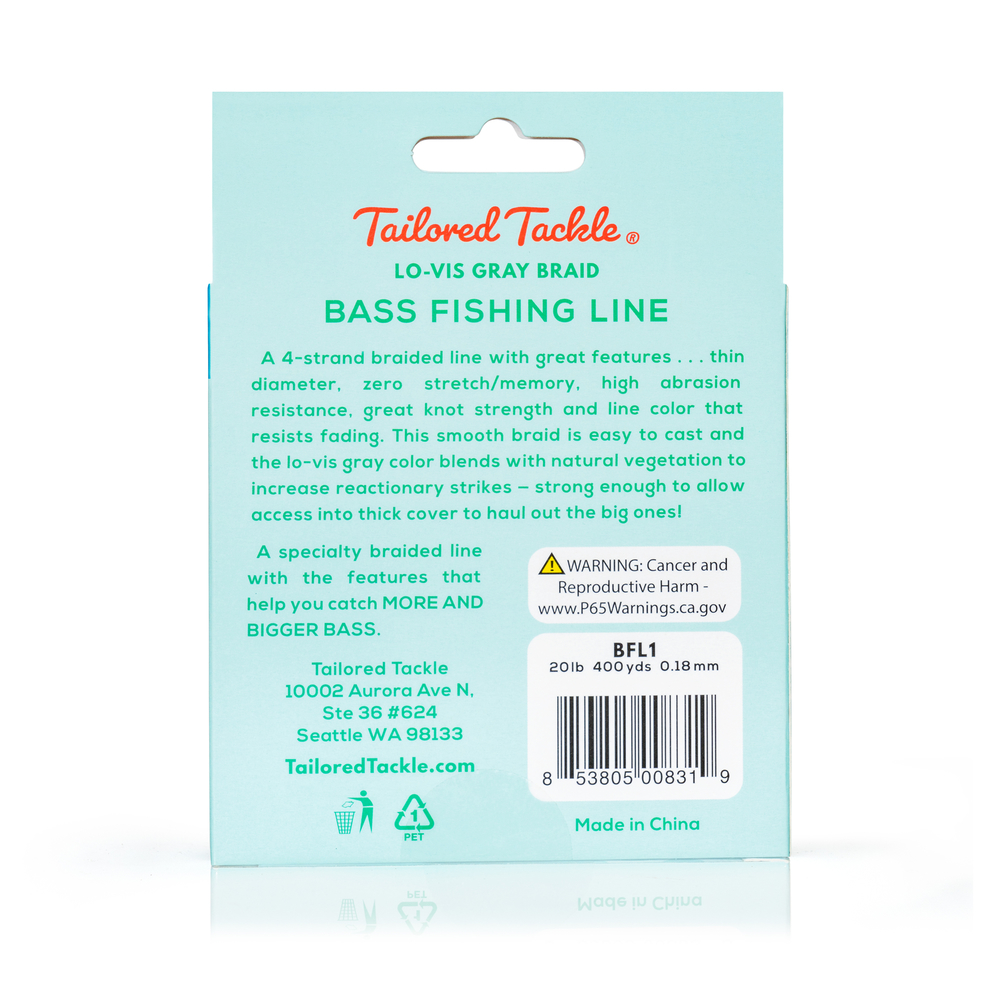 Bass Fishing Line Braided 20 Lb 400 Yds Lo-Vis Gray Night
